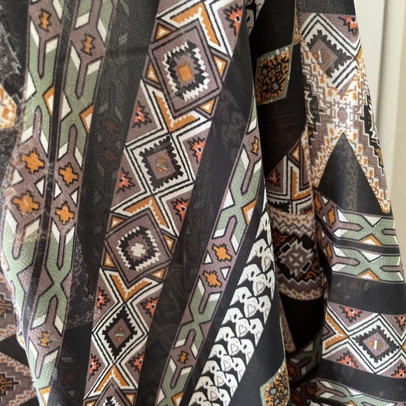 Beach Cover Up Open Front Caftan Style Black Southwest Print Black Tassels - Picture 6 of 6